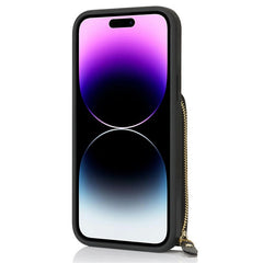 For iPhone 14 Pro Max Case with Zipper Pouch / Ring Kickstand / Strap Litchi Texture PU + TPU Phone Cover - TechGearPal