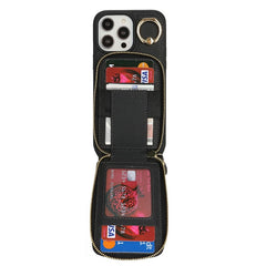 For iPhone 14 Pro Max Case with Zipper Pouch / Ring Kickstand / Strap Litchi Texture PU + TPU Phone Cover - TechGearPal