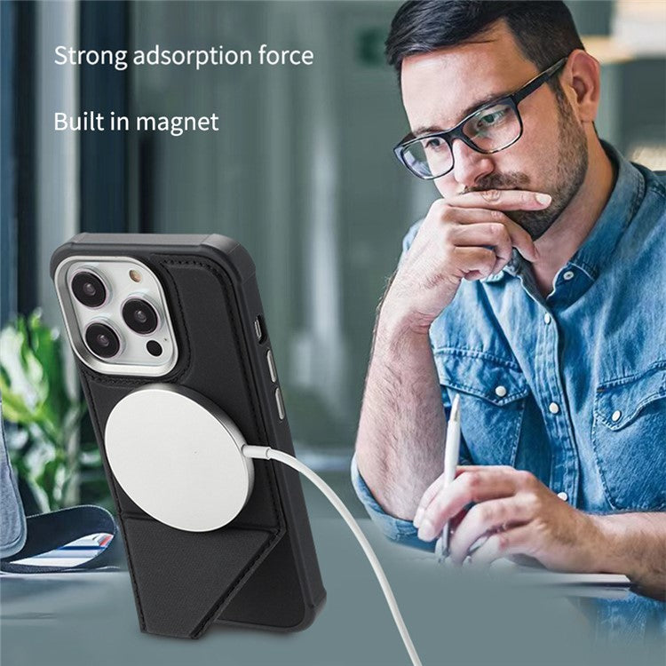 For iPhone 14 Pro Case Compatible with MagSafe Kickstand TPU + PU Leather Phone Cover - TechGearPal