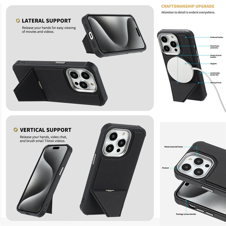 For iPhone 14 Pro Case Compatible with MagSafe Kickstand TPU + PU Leather Phone Cover - TechGearPal