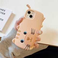 For iPhone 15 Silicone Case Cute Walking Cat Design Lens Cover Kickstand Phone Cover - TechGearPal