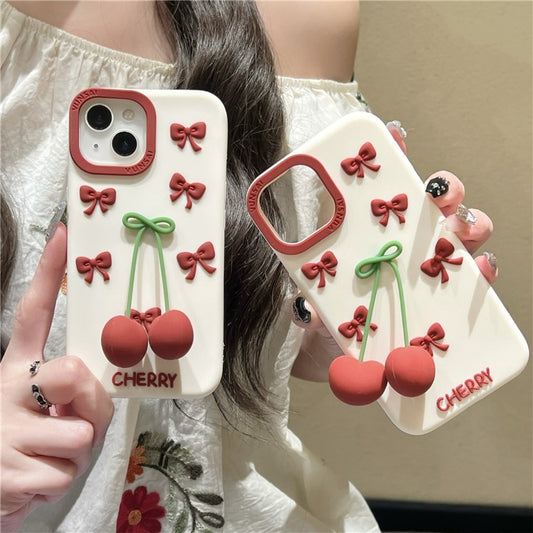 For iPhone 15 Silicone Case Cute Pendant Cherry Design Shockproof Durable Phone Back Cover - TechGearPal