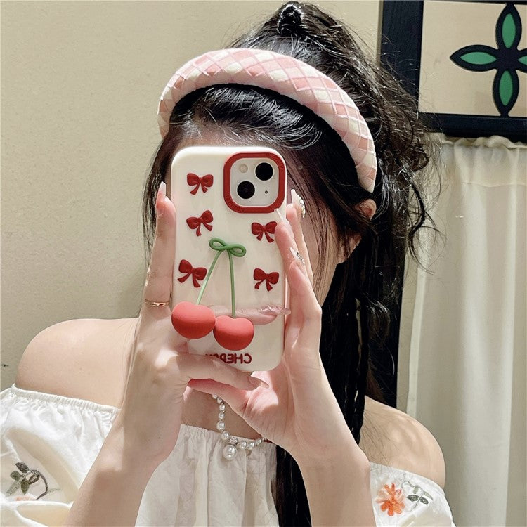 For iPhone 15 Silicone Case Cute Pendant Cherry Design Shockproof Durable Phone Back Cover - TechGearPal