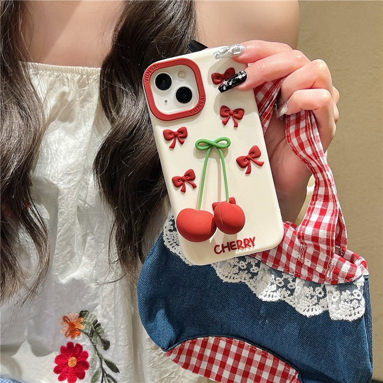 For iPhone 15 Silicone Case Cute Pendant Cherry Design Shockproof Durable Phone Back Cover - TechGearPal