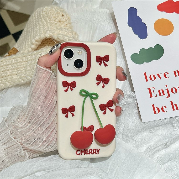 For iPhone 15 Silicone Case Cute Pendant Cherry Design Shockproof Durable Phone Back Cover - TechGearPal