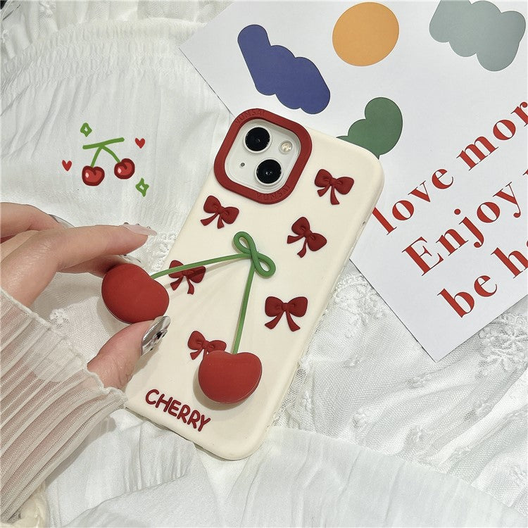 For iPhone 15 Silicone Case Cute Pendant Cherry Design Shockproof Durable Phone Back Cover - TechGearPal