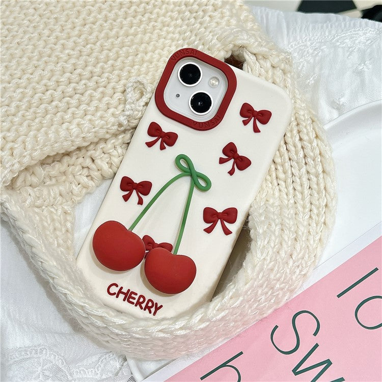 For iPhone 15 Silicone Case Cute Pendant Cherry Design Shockproof Durable Phone Back Cover - TechGearPal