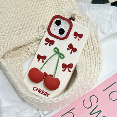 For iPhone 15 Silicone Case Cute Pendant Cherry Design Shockproof Durable Phone Back Cover - TechGearPal