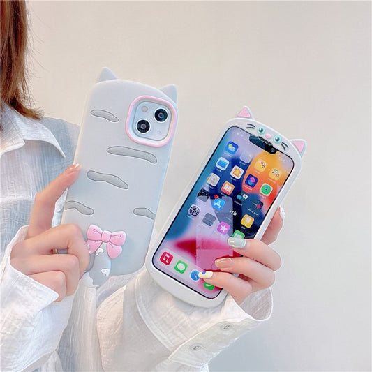 For iPhone 15 Silicone Case Cute Cat Silhouette Design Shockproof Phone Back Cover - TechGearPal
