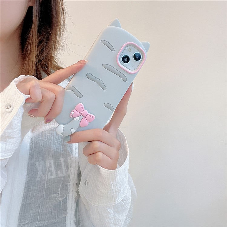 For iPhone 15 Silicone Case Cute Cat Silhouette Design Shockproof Phone Back Cover - TechGearPal