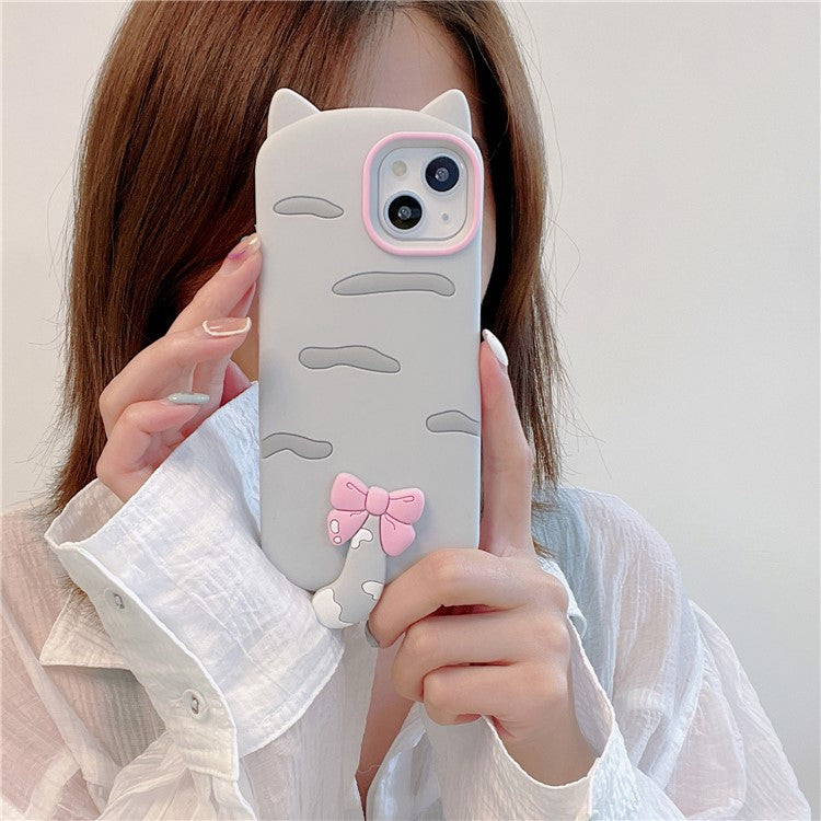 For iPhone 15 Silicone Case Cute Cat Silhouette Design Shockproof Phone Back Cover - TechGearPal