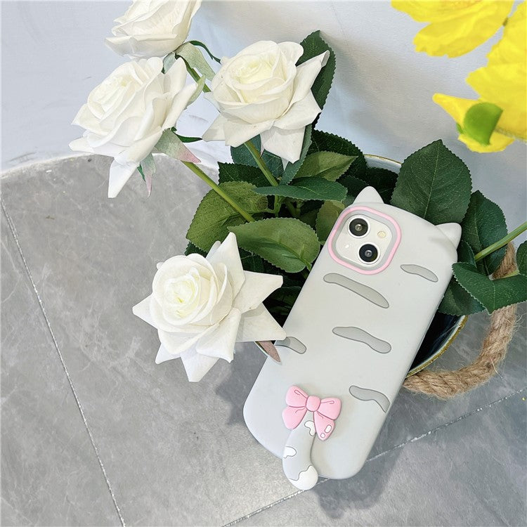For iPhone 15 Silicone Case Cute Cat Silhouette Design Shockproof Phone Back Cover - TechGearPal