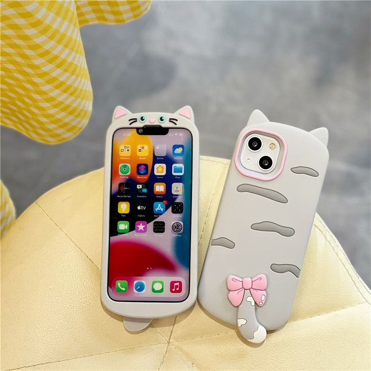 For iPhone 15 Silicone Case Cute Cat Silhouette Design Shockproof Phone Back Cover - TechGearPal