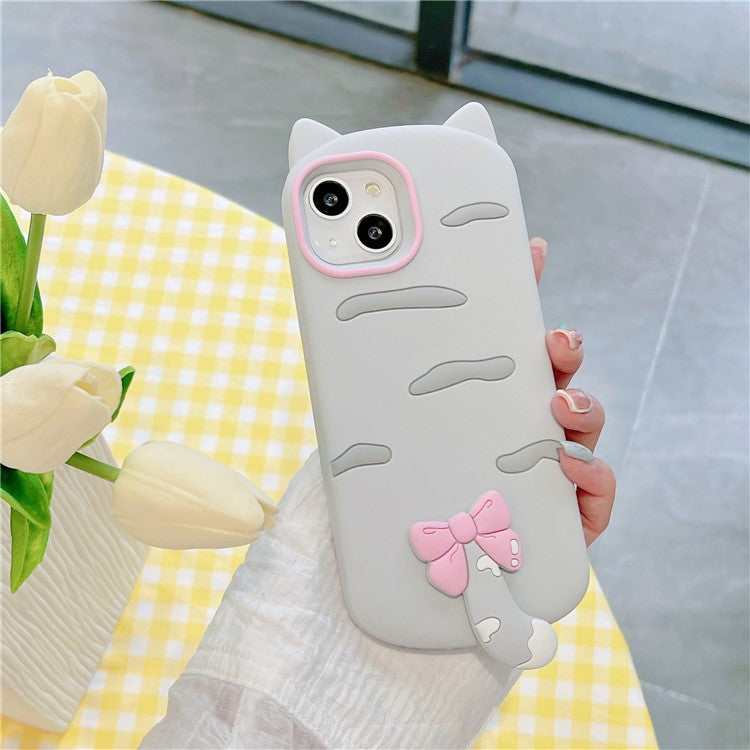 For iPhone 15 Silicone Case Cute Cat Silhouette Design Shockproof Phone Back Cover - TechGearPal