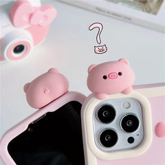 For iPhone 16 Pro Max Silicone Case Cute 3D Pig Design Shockproof Phone Back Cover