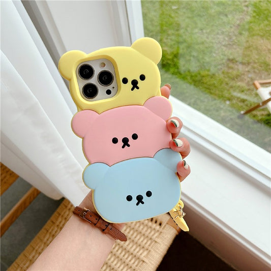 For iPhone 16 Pro Max Silicone Case Cute Three Bears Design Shockproof Phone Back Cover with Charm - TechGearPal