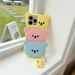 For iPhone 16 Pro Max Silicone Case Cute Three Bears Design Shockproof Phone Back Cover with Charm - TechGearPal