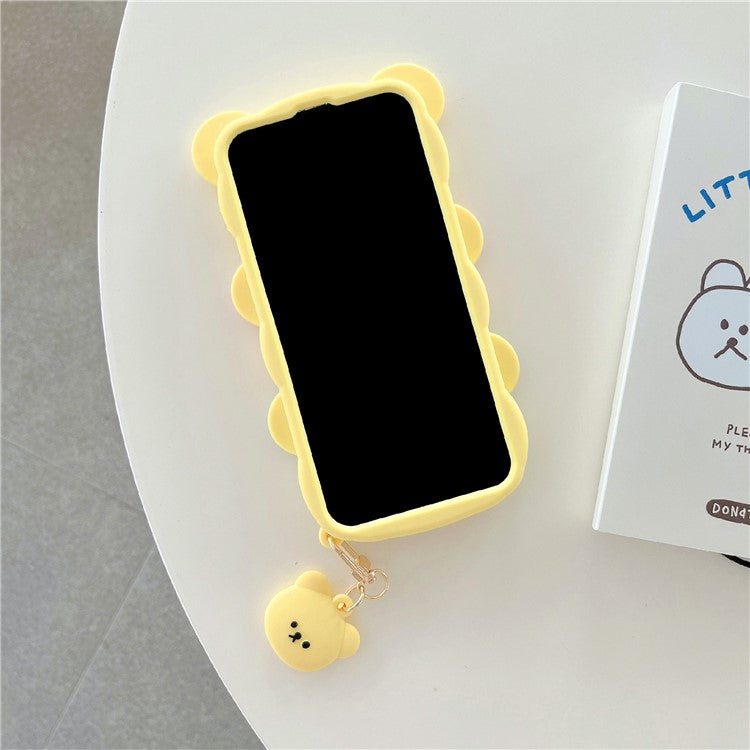 For iPhone 16 Pro Max Silicone Case Cute Three Bears Design Shockproof Phone Back Cover with Charm - TechGearPal