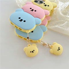 For iPhone 16 Pro Max Silicone Case Cute Three Bears Design Shockproof Phone Back Cover with Charm - TechGearPal