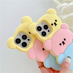 For iPhone 16 Pro Max Silicone Case Cute Three Bears Design Shockproof Phone Back Cover with Charm - TechGearPal