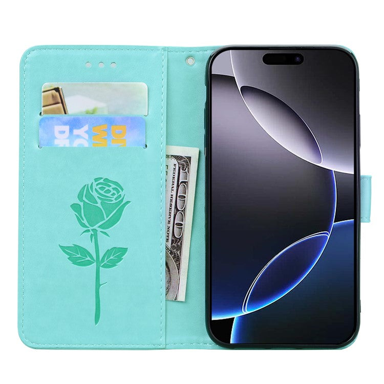 For iPhone 14 Pro Max Case Rose Pattern Leather Wallet Phone Cover with Strap - TechGearPal
