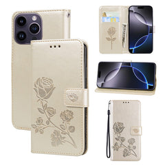 For iPhone 14 Pro Max Case Rose Pattern Leather Wallet Phone Cover with Strap - TechGearPal