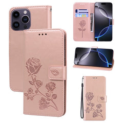 For iPhone 14 Pro Max Case Rose Pattern Leather Wallet Phone Cover with Strap - TechGearPal