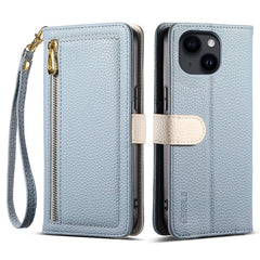 ESEBLE E11 For iPhone 14 / 13 Case Zipper Pocket Litchi Texture Leather Phone Cover with Mirror and Wrist Strap - TechGearPal