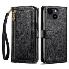 ESEBLE E11 For iPhone 14 / 13 Case Zipper Pocket Litchi Texture Leather Phone Cover with Mirror and Wrist Strap - TechGearPal