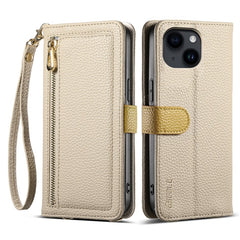 ESEBLE E11 For iPhone 14 / 13 Case Zipper Pocket Litchi Texture Leather Phone Cover with Mirror and Wrist Strap - TechGearPal