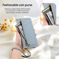 ESEBLE E11 For iPhone 14 Pro Max Case Zipper Pocket Litchi Texture Leather Phone Cover with Mirror and Wrist Strap - TechGearPal