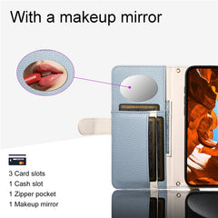 ESEBLE E11 For iPhone 14 Pro Max Case Zipper Pocket Litchi Texture Leather Phone Cover with Mirror and Wrist Strap - TechGearPal