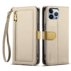 ESEBLE E11 For iPhone 14 Pro Max Case Zipper Pocket Litchi Texture Leather Phone Cover with Mirror and Wrist Strap - TechGearPal