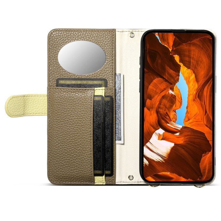 ESEBLE E11 For iPhone 14 Pro Case Zipper Pocket Litchi Texture Leather Phone Cover with Mirror and Wrist Strap - TechGearPal