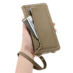 ESEBLE E11 For iPhone 14 Pro Case Zipper Pocket Litchi Texture Leather Phone Cover with Mirror and Wrist Strap - TechGearPal