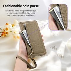 ESEBLE E11 For iPhone 14 Pro Case Zipper Pocket Litchi Texture Leather Phone Cover with Mirror and Wrist Strap - TechGearPal