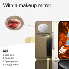 ESEBLE E11 For iPhone 14 Pro Case Zipper Pocket Litchi Texture Leather Phone Cover with Mirror and Wrist Strap - TechGearPal