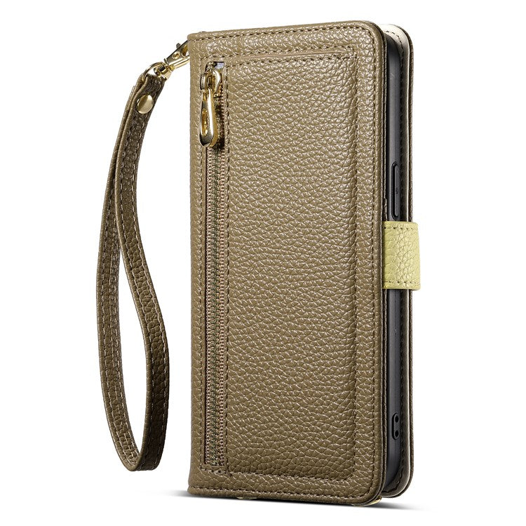 ESEBLE E11 For iPhone 14 Pro Case Zipper Pocket Litchi Texture Leather Phone Cover with Mirror and Wrist Strap - TechGearPal