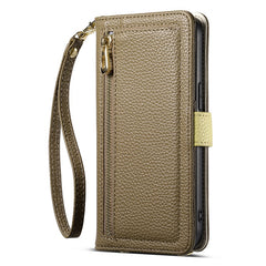 ESEBLE E11 For iPhone 14 Pro Case Zipper Pocket Litchi Texture Leather Phone Cover with Mirror and Wrist Strap - TechGearPal