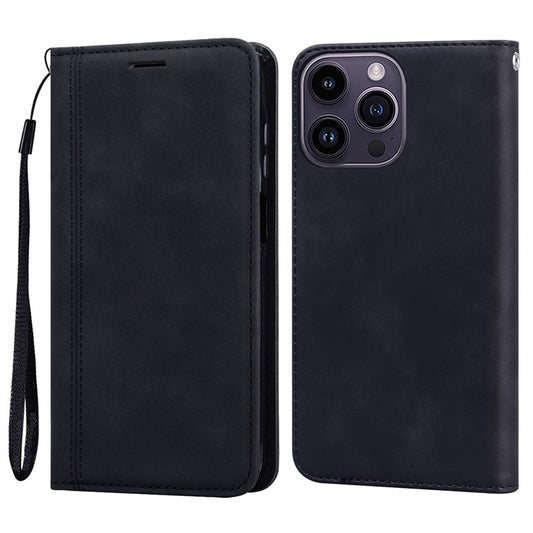 For iPhone 14 Pro Max Case Business Style Magnetic Closure Leather Phone Cover with Strap - TechGearPal