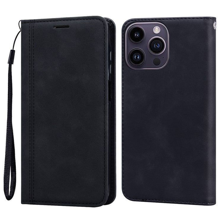 For iPhone 14 Pro Max Case Business Style Magnetic Closure Leather Phone Cover with Strap - TechGearPal