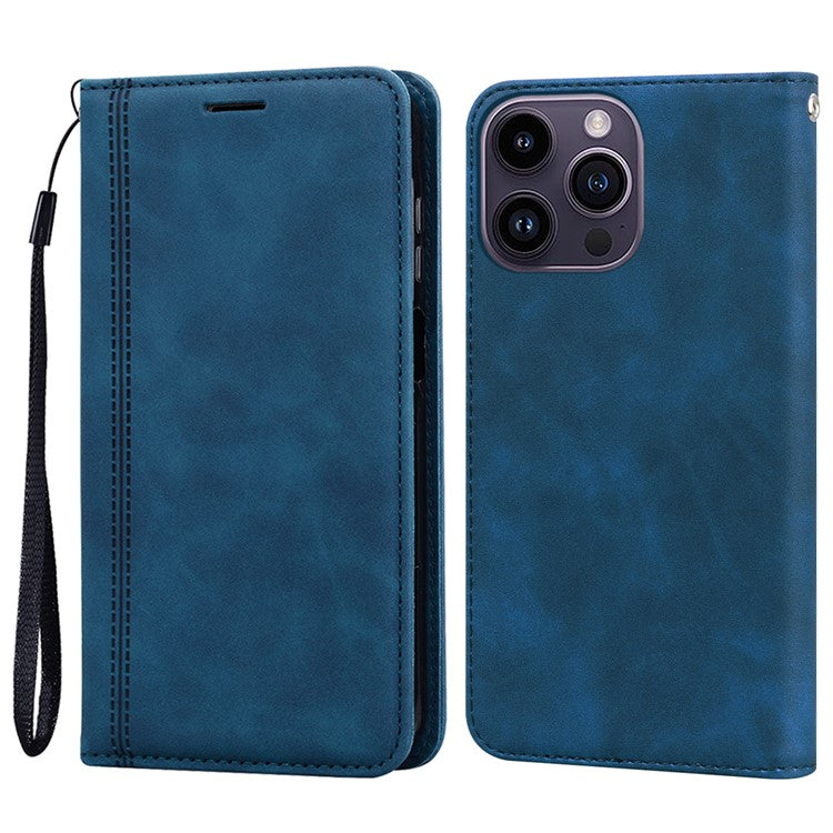 For iPhone 14 Pro Max Case Business Style Magnetic Closure Leather Phone Cover with Strap - TechGearPal