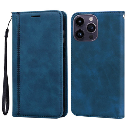 For iPhone 14 Pro Max Case Business Style Magnetic Closure Leather Phone Cover with Strap - TechGearPal