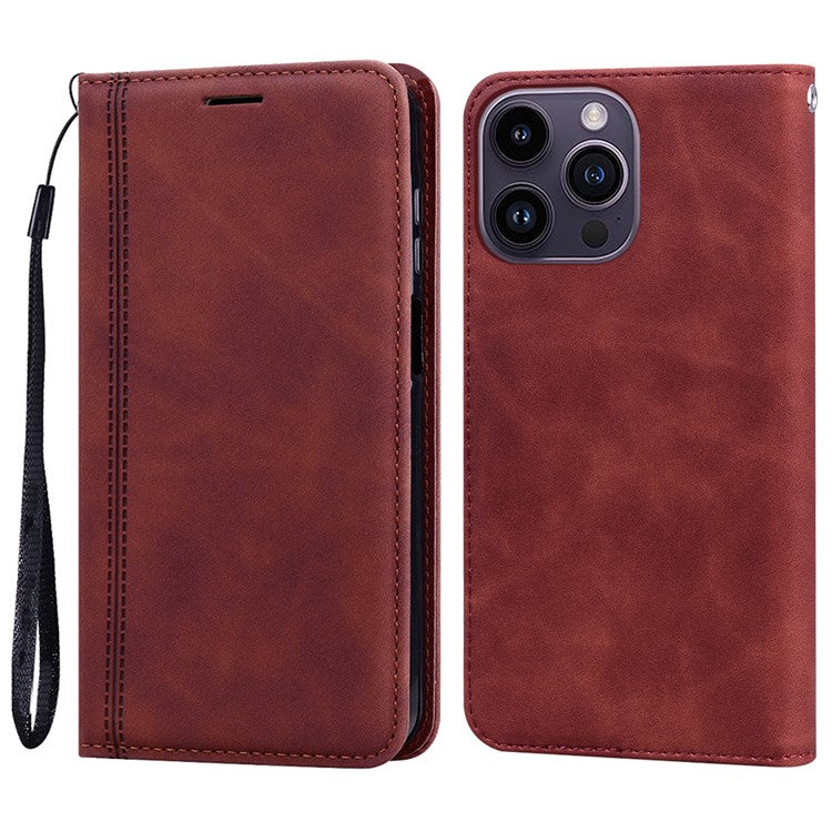 For iPhone 14 Pro Max Case Business Style Magnetic Closure Leather Phone Cover with Strap - TechGearPal