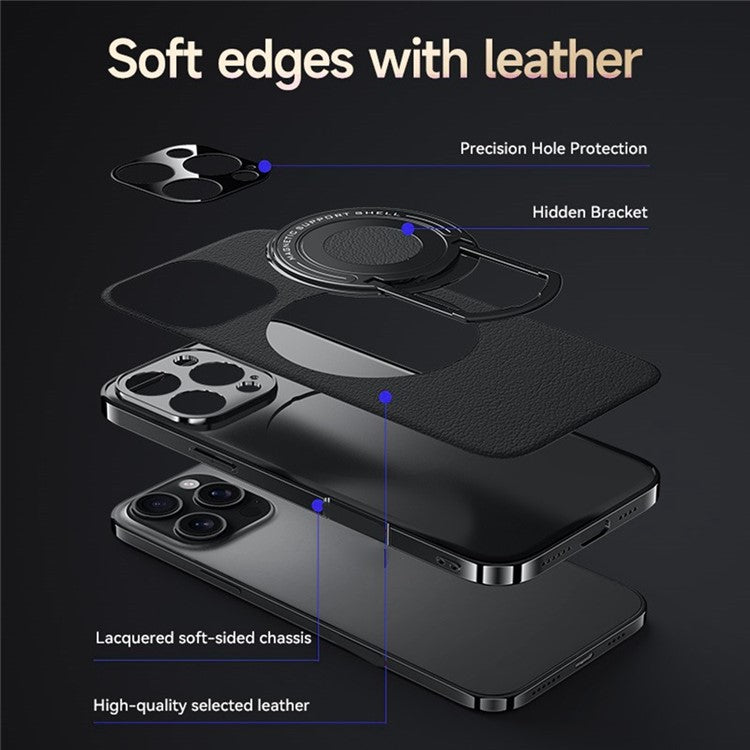 For iPhone 13 Pro Max Case Compatible with MagSafe Leather TPU Back Cover with Hidden Kickstand - TechGearPal