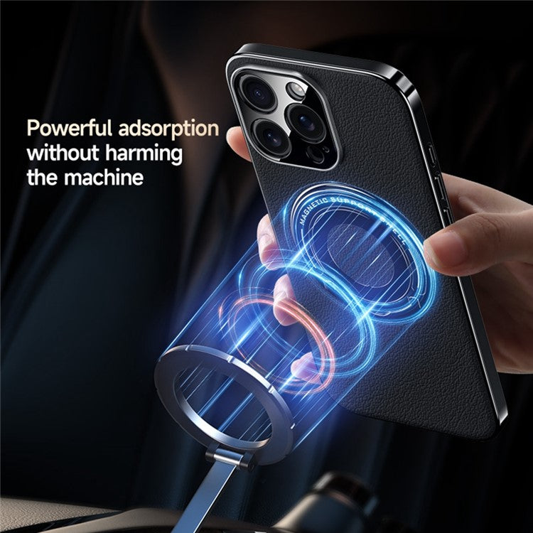 For iPhone 13 Pro Max Case Compatible with MagSafe Leather TPU Back Cover with Hidden Kickstand - TechGearPal