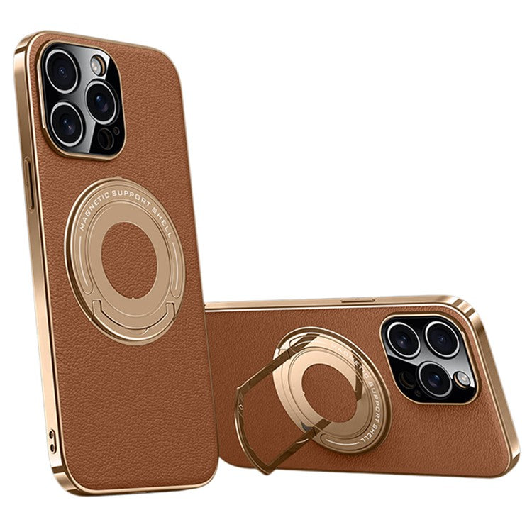 For iPhone 13 Pro Max Case Compatible with MagSafe Leather TPU Back Cover with Hidden Kickstand - TechGearPal