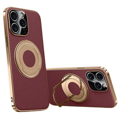 For iPhone 13 Pro Max Case Compatible with MagSafe Leather TPU Back Cover with Hidden Kickstand - TechGearPal