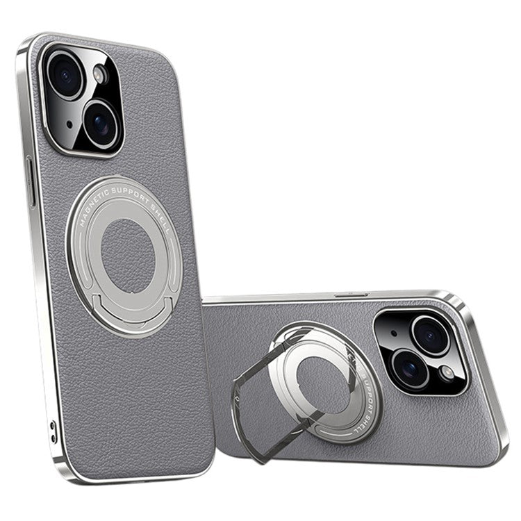 For iPhone 13 Case Compatible with MagSafe Leather TPU Back Cover with Hidden Kickstand - TechGearPal