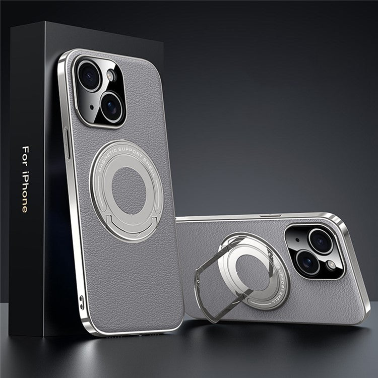 For iPhone 13 Case Compatible with MagSafe Leather TPU Back Cover with Hidden Kickstand - TechGearPal